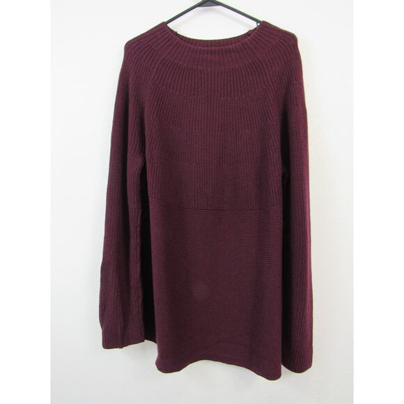 J. Jill XL Maroon Ribbed Knit Oversized Sweater Scoop Neck Pullover Wool Blend - Picture 1 of 6